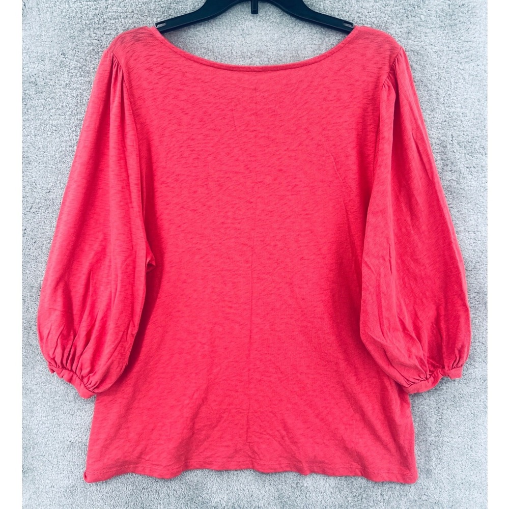 Soft Surroundings Slub Cotton Balloon Sleeve Top Size 1X Coral Pink Lightweight‎